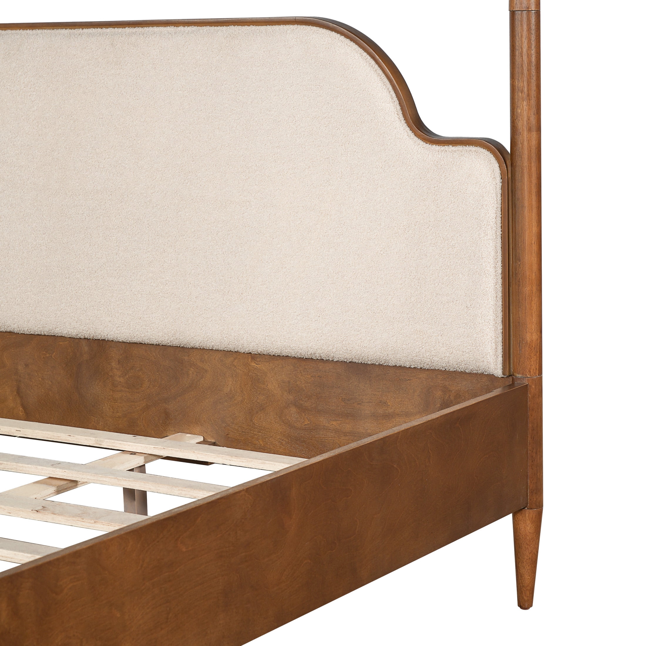 Christopher Knight Home King Canopy Bed Frame with Fleece Upholstered, Wood Frame, Brown+Off White
