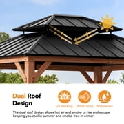 Modern Shade 13'x15' Rosewood Wood Gazebo Cedar Wood Framed Double Steel Roof for Garden Backyard