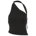 thumbnail image 4 of Womens Tank Tops Summer Camisole Party Slim Fit Tops Halter Neck Sleeveless Solid Color Clothes Casual Soft Holiday Everyday Wear,Black,L, 4 of 9