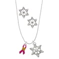 thumbnail image 1 of Delight Jewelry Silvertone Hot Pink Ribbon with Softball Silver tone Snowflake Charm Necklace and Stud Earrings, 1 of 4