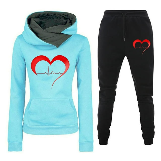 Ensemble de Mode Décontractée pour Femmes Pull à Capuche Imprimé Uni Pantalon