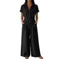 thumbnail image 3 of VBVC Women's Short Sleeve Wide Leg Jumpsuit , Belted Button Down Romper For Women , Ladies' Casual Shirt Style One Piece Outfit with Pockets,Black,S-2XL, 3 of 7