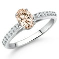 thumbnail image 2 of Gem Stone King 10K White Gold Peach Morganite and White Lab Grown Diamond Soitaire Engagement Ring for Women (0.83 Cttw, Oval 7X5MM, Gemstone October Birthstone, Available in Size 5, 6, 7, 8, 9), 2 of 4