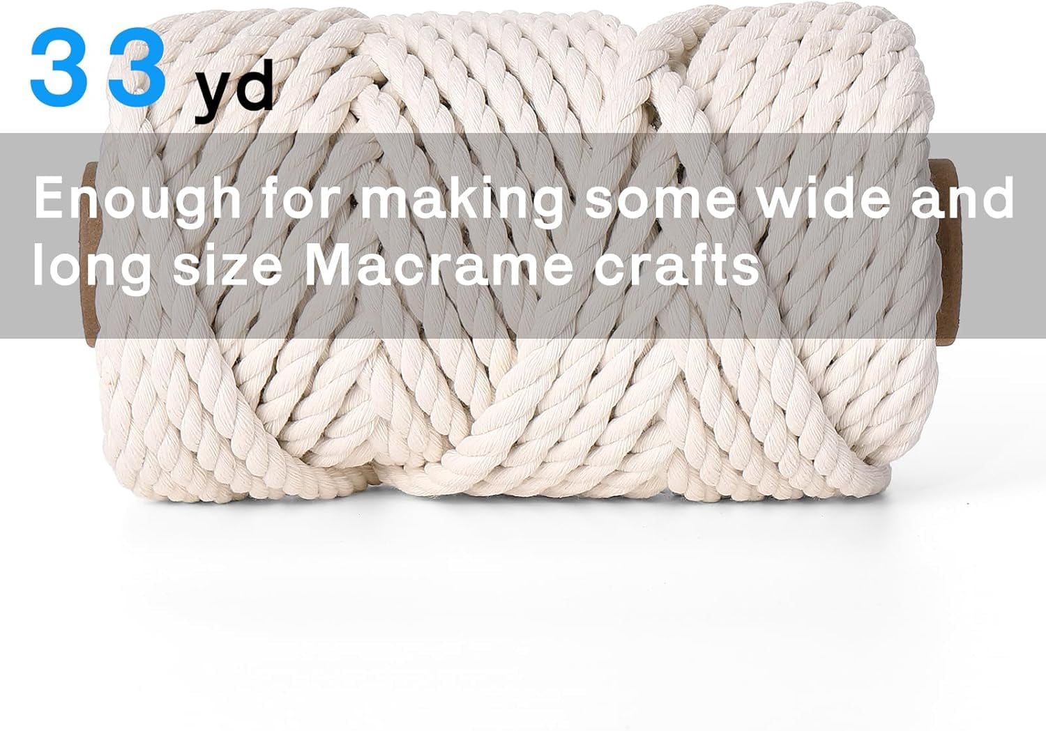 Macrame Cord 8mm X 33yards, Natural Cotton Macrame Rope - 4 Strands Twisted Macrame Cotton Cord for Wall Hanging, Plant Hangers, Crafts, Gift Wrapping and Wedding Decorations (8mmX33yd)
