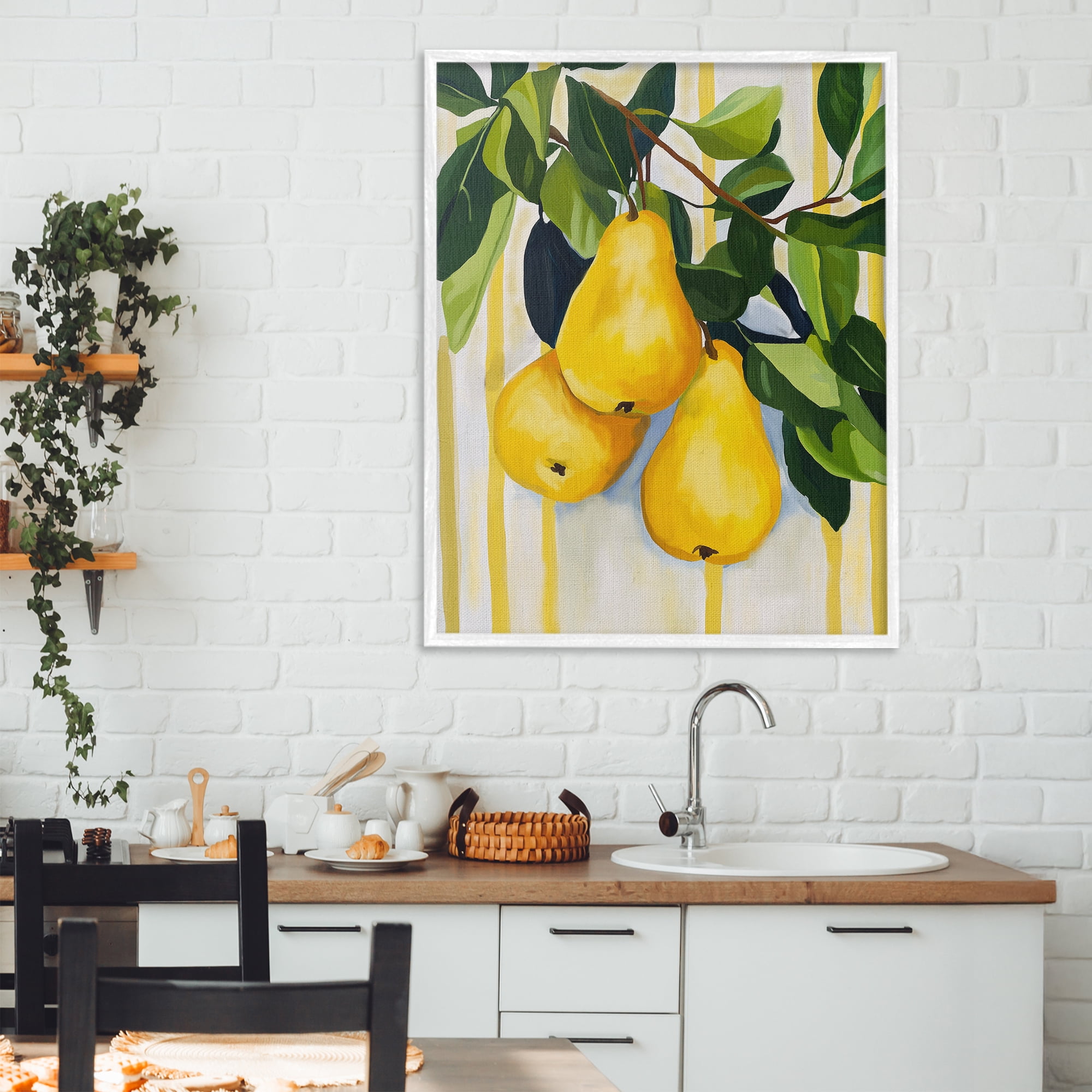 Stupell Industries Pears on Lush Branch White Framed Giclee Art, design by Yen