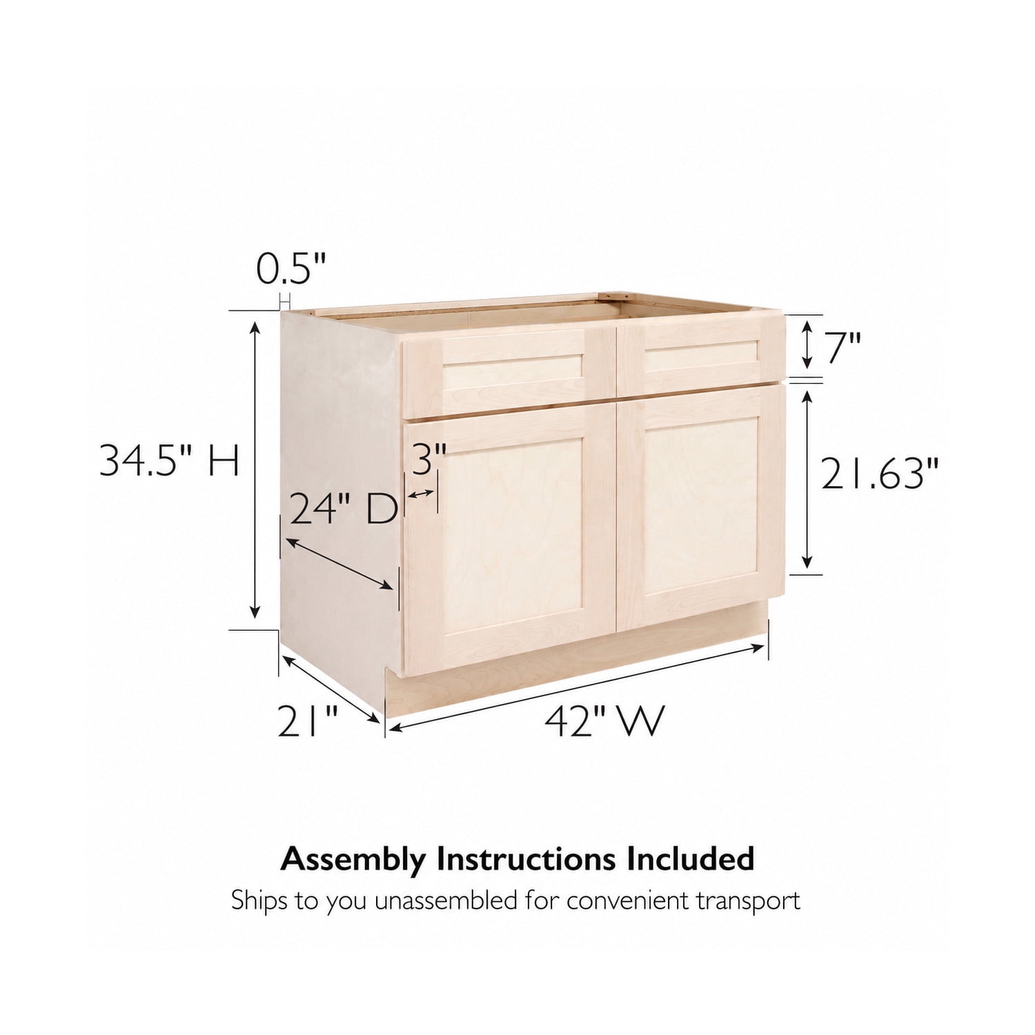 Design House Brookings Kitchen Base Cabinet, Unfinished Birch, 42"
