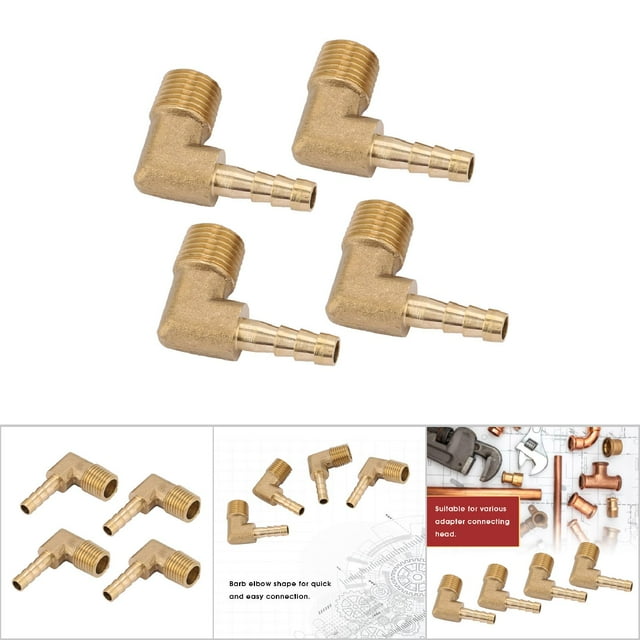 4Pcs Brass Male Thread Elbow Hose Tail Barb Connector Fitting G1/4in Quick Connector With Barb Elbow Shape, For Various Adapters