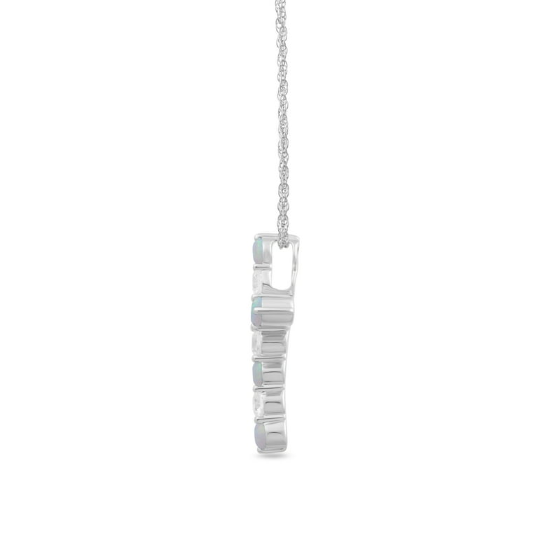 Sterling Silver Created Opal and CZ Cross with Heart Necklace Sterling Silver Created Opal and CZ Cross with Heart Necklace