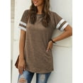 thumbnail image 4 of TEMOFON Color Block T Shirt for Womens Short Sleeve Top Casual Tunic Tops Crew Neck Striped Shirts Khaki Tee 2025, 4 of 6