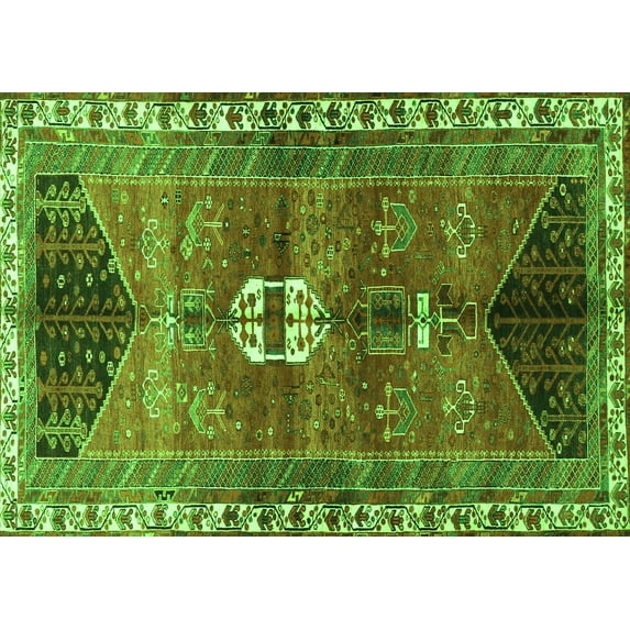 Ahgly Company Indoor Rectangle Medallion Green Traditional Area Rugs, 2' x 4'