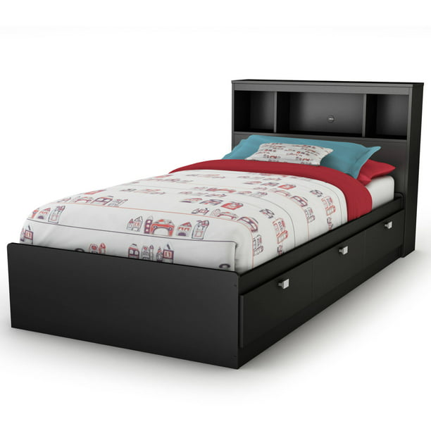 South S Spark 3 Drawer Storage Bed, Twin Bed With Bookcase Headboard And Storage Box