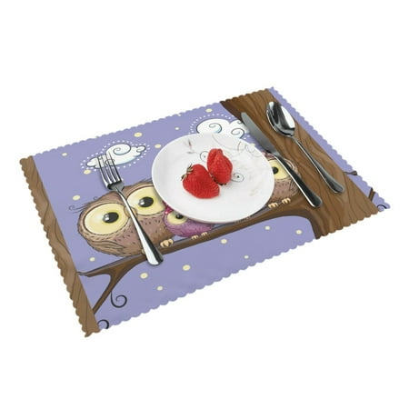 

Home Owl Bird Family Placemats Set Of 4 Washable Wipeable Place Mats Place Mats For Festival Parties Family Dinner (12 X 18inch)