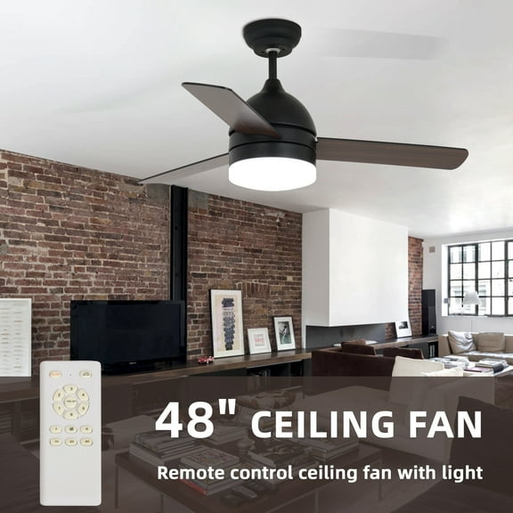 Witaxima 48" Smart Ceiling Fan with Remote, 3 Solid Wood Blades, LED Light Kit, Reversible Motor, Black Modern Home Cooling Solution