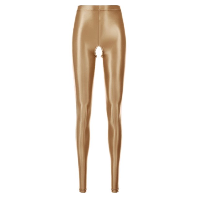 Womens Sexy Open Crotch Leggings Pants Glossy Stretchy Solid Skinny Trousers Underwear Nightwear for Nightclub Valentines DayL Gong Bohan LED