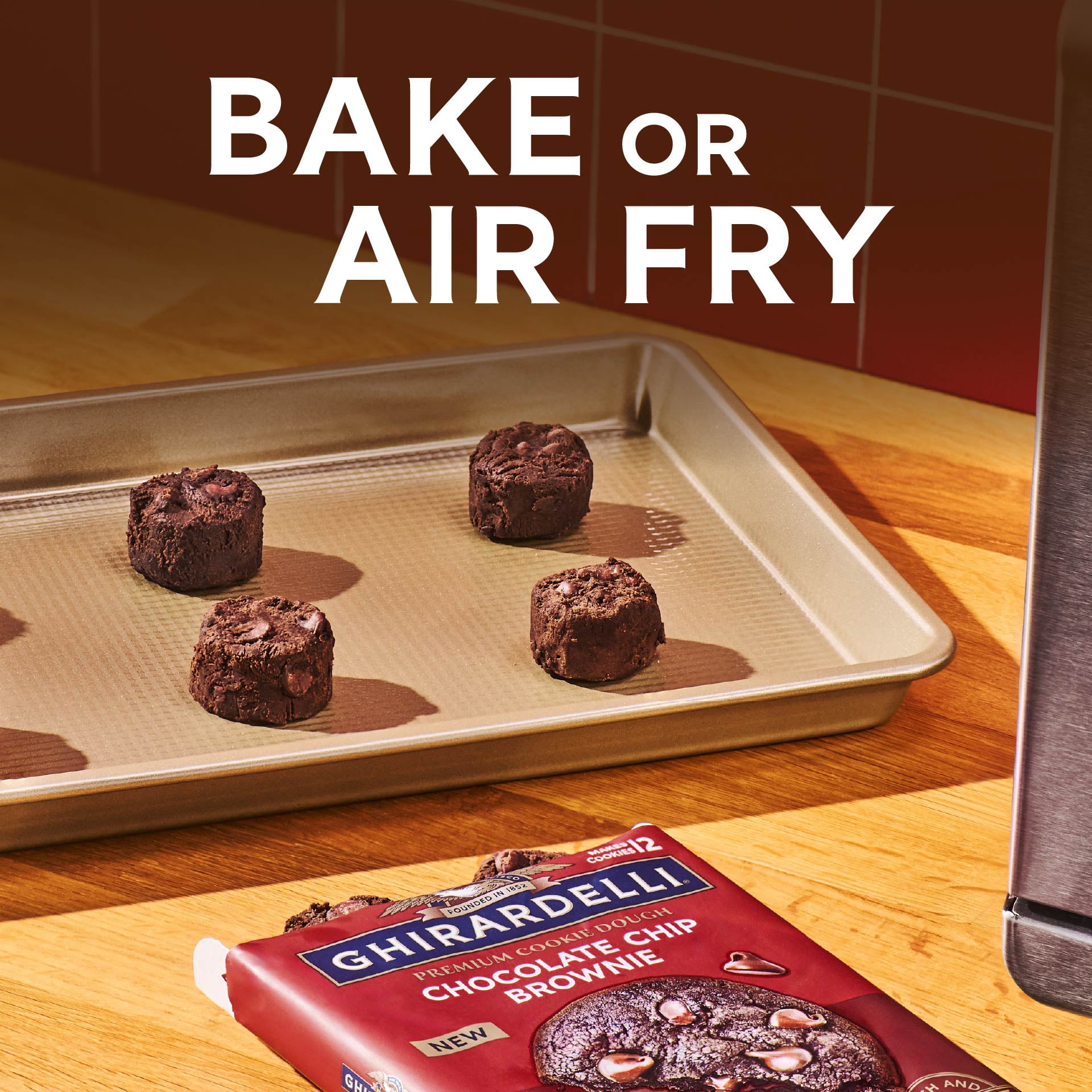 GHIRARDELLI Premium Refrigerated Chocolate Chip Brownie Cookie Dough, 12 oz Package, 12 Cookies