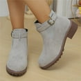 thumbnail image 3 of Chenyee Women's Ankle Boots Chunky Low Heel Fashion Suede Slip On Buckle Short Dress Booties, 3 of 7