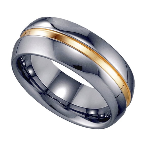 Tungsten Center Gold-tone Groove Polished Dome Mens Comfort-fit 8mm Size 12.5 Wedding Anniversary Ba Ring for Men