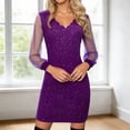 thumbnail image 4 of IWRICH Sparkly Dresses for Women V Neck Mesh Long Sleeve Dress Elegante Prom Dresses Purple XL, 4 of 6