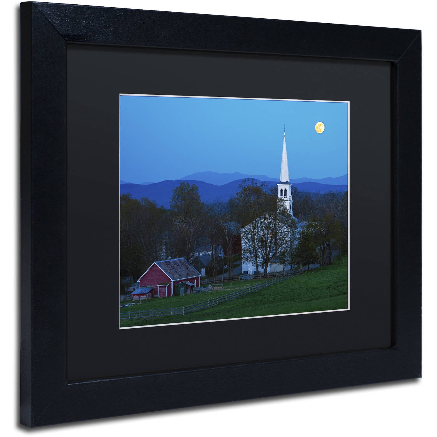 Trademark Fine Art "Moonrise at Peacham" Canvas Art by Michael Blanchette Photography Black Matte, Black Frame