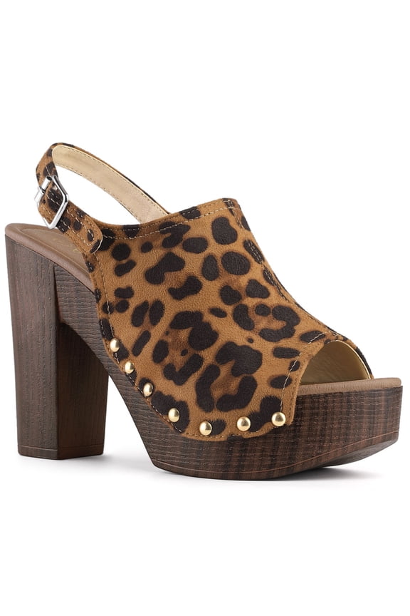 Women's Shoes Chunky Heel Buckle Slingback Chunky Platform Sandals Leopard 8