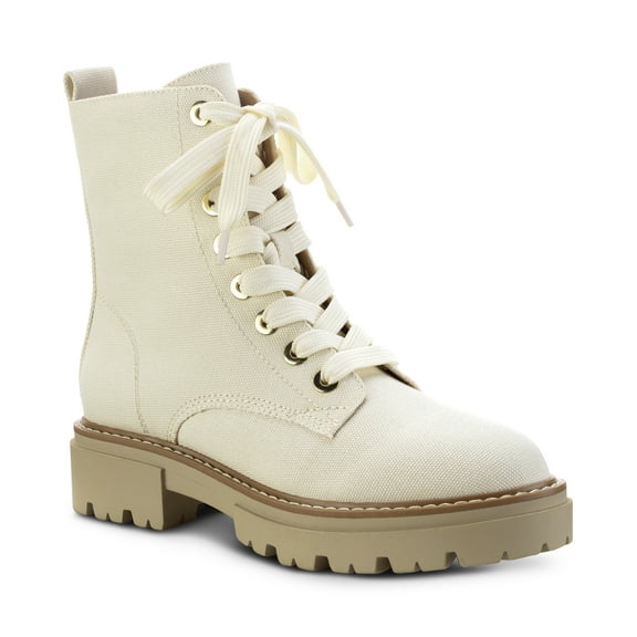 Sun Stone Tiiaa Lug Sole Combat Boots Wht Canvas 6M