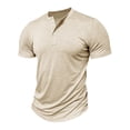 thumbnail image 5 of Domuza Mens Casual Short Sleeve Henley Shirts Fashion Button Gym Workout Athletic Tees Khaki L, 5 of 5