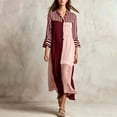 thumbnail image 2 of SAWOBUUN Womens Boho Striped Shirt Dress 3/4 Sleeve Color Block Button Maxi Dress Loose Fit Casual Beach Sundress, 2 of 5