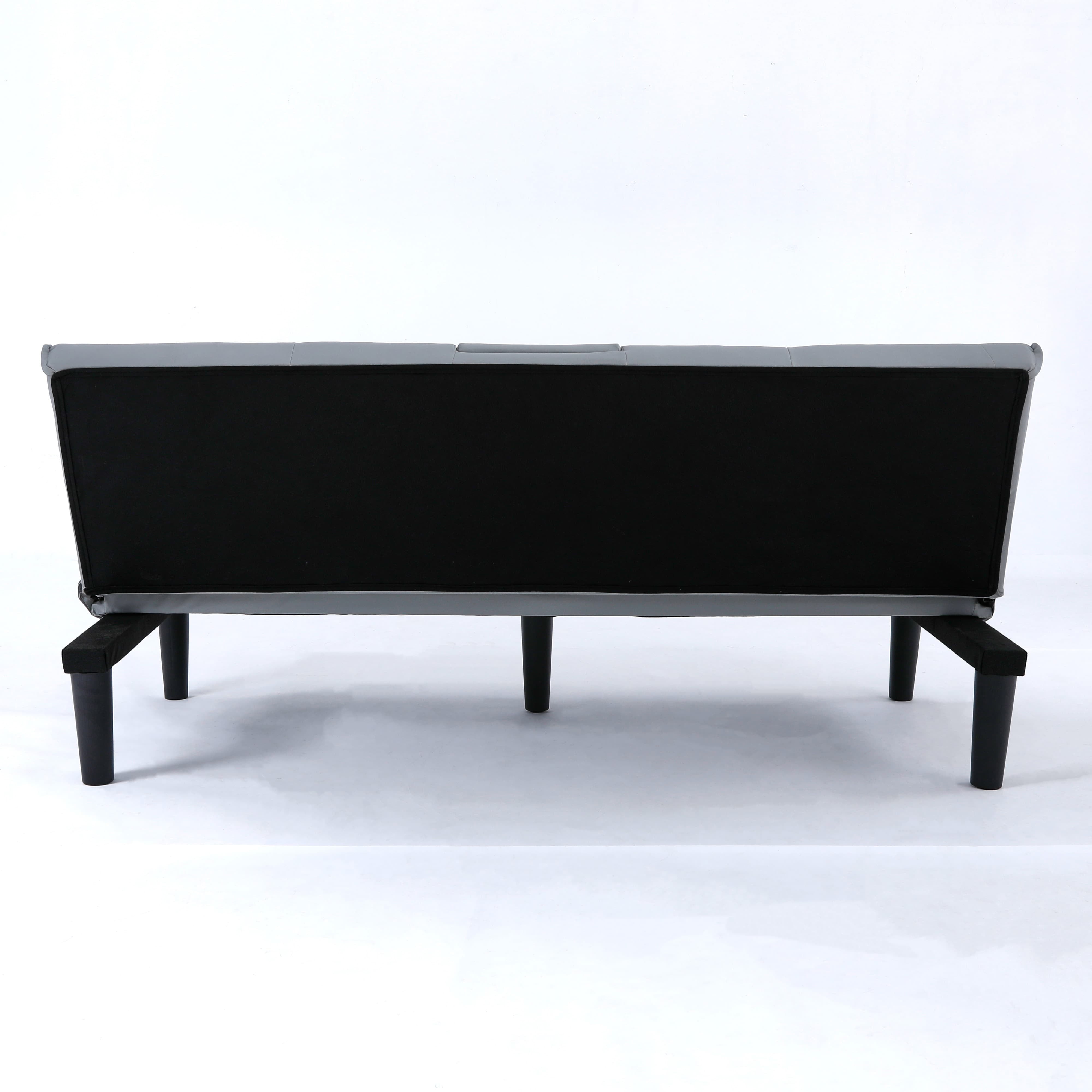 MAYEERTY 67" Convertible Sofa Bed PVC Loveseat Sofa with Cup Holder for Apartment, Living Room, Small Space, Light Gray