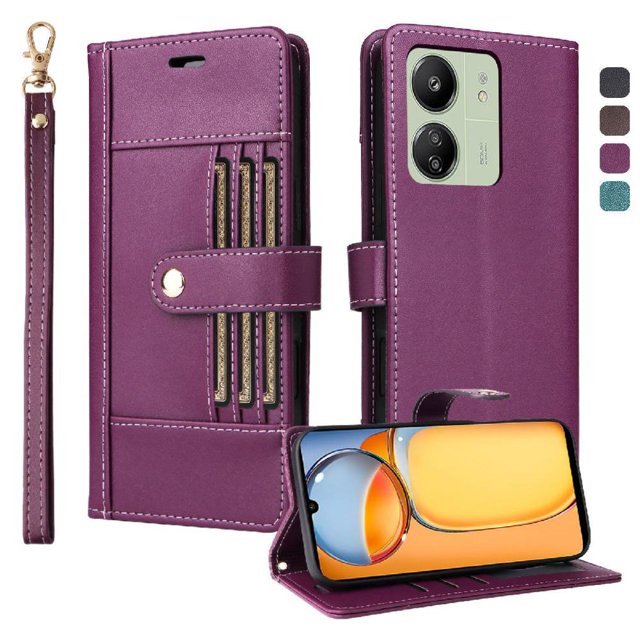 FOXDOCK Funda tipo Cartera para Xiaomi POCO C65 – Cubierta de Cuero PU con Múltiples Ranuras, Bolsillo para Efectivo y Correa de Muñeca