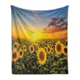 thumbnail image 1 of Mediterranean Soft Flannel Fleece Blanket, Sunflowers Field in Spring Sunset Habitat Scenery Nature Countryside Rural, Cozy Plush for Indoor and Outdoor Use, 70" x 90", Green Yellow, by Ambesonne, 1 of 6