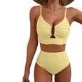 thumbnail image 6 of QURATI Swimwear Women'S Bikini V Neck Cutout Swimsuit High Waist Textured Pleated Swimsuit Yellow XL, 6 of 7
