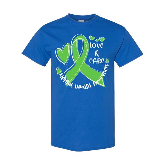 Inktastic Love and Care Mental Health Awareness Green Ribbon T-Shirt