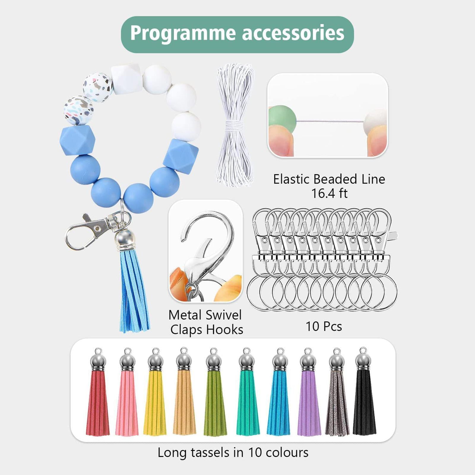 HPZZ 225Pcs Silicone Beads for Keychain Making Kits, 15mm Silicone Beads Bulk, Multiple Styles & Colorful Rubber Beads for Keychains Making DIY Necklace Bracelet Jewelry Crafts