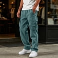 thumbnail image 5 of Baggy Cargo Sweatpants for Men Fleece Wide Leg Open Bottom Fall Drawstring Elastic Waist Gym Pants, 5 of 8
