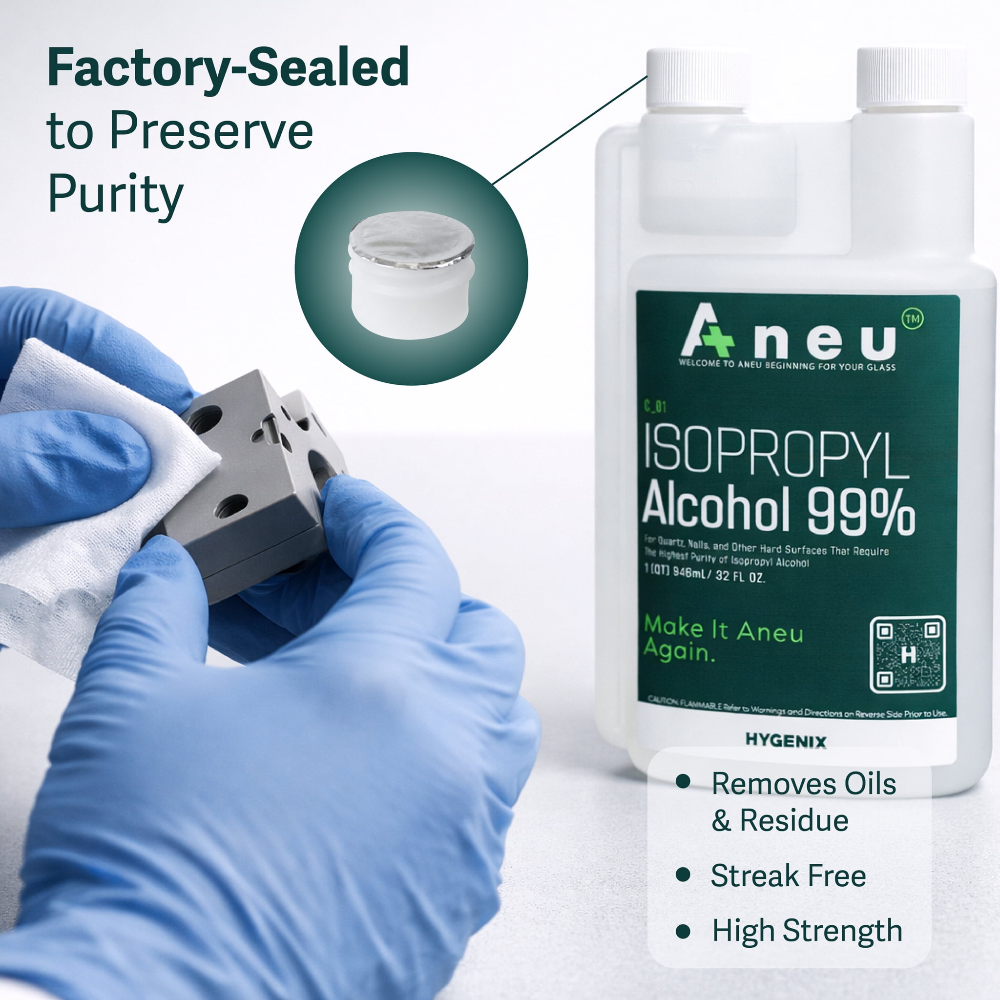 Aneu Isopropyl Alcohol 99% - 1/2 Gallon + Travel Bottle | Ideal for Quartz, Tools, & Hard Surfaces | Easy-Access Reservoir for Convenient Dipping (2)