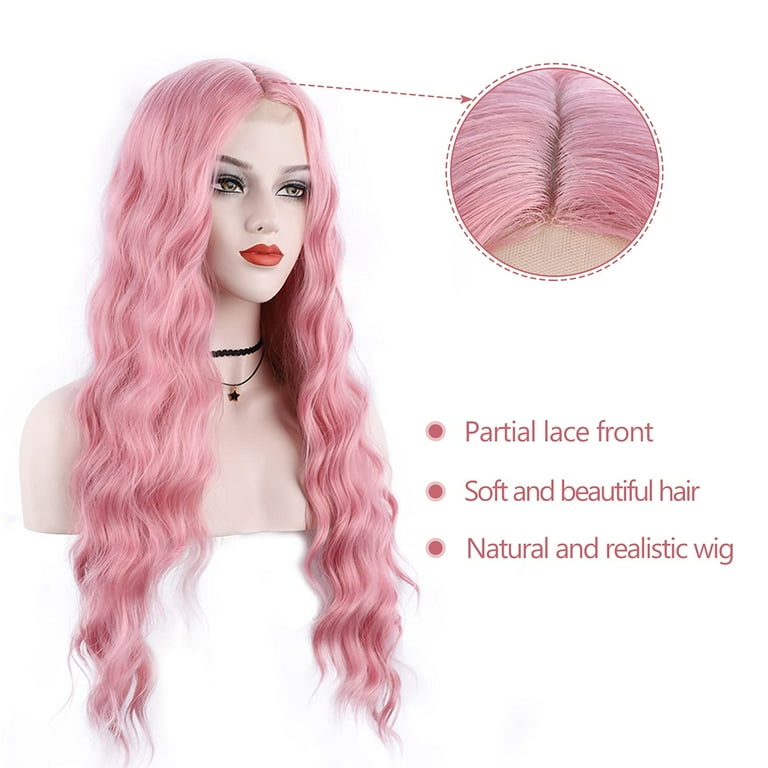MORICA Pink Wig 28 Inches Long Pink Wavy Wigs For Women Synthetic Hair Replacement Wigs Light Pink Wig Cosplay Daily Party Heat Resistant Fiber Wig