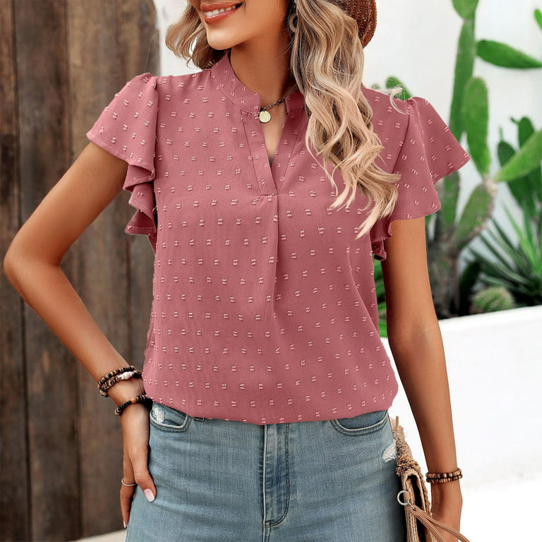 Solid Color Ruffle Trim Contrast Lace Square Neck Blouse, Women's Cotton Casual Summer Women's Clothing Blouse,Chic, Breathable,SUN/UV Protection