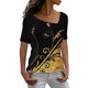 thumbnail image 1 of Moda mujer Casual pantalones cortos manga cuello sesgado impreso señoras Tops blusa Pompotops ulkah936805, 1 of 5