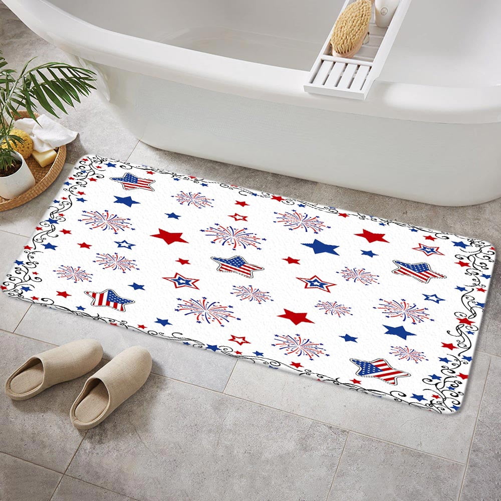 4th of July Bathroom Rugs, President's Day Bath Mat Rugs, Blue and Red Stars American Flag Bathroom Rugs, 4th of July Independence Day Bath Rugs, Patriot Bath Mats for Shower Bedroom 17"X48"