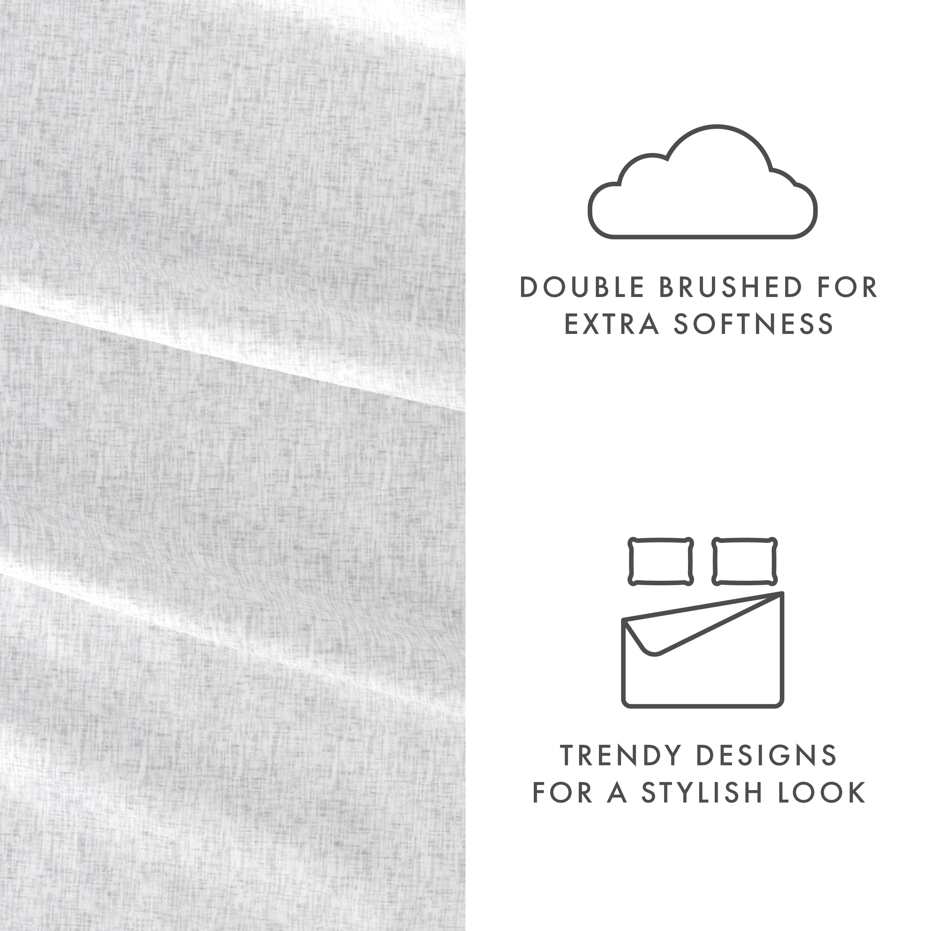 Noble Linens 4 Piece Pattern Microfiber Bed Sheets Set, White Chambray Style, King