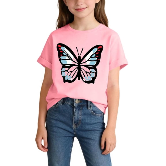 Amidoa Summer Girls T Shirts Crewneck Graphic Printed Cute Tops Casual Kids Tees Pink,2-4 Years