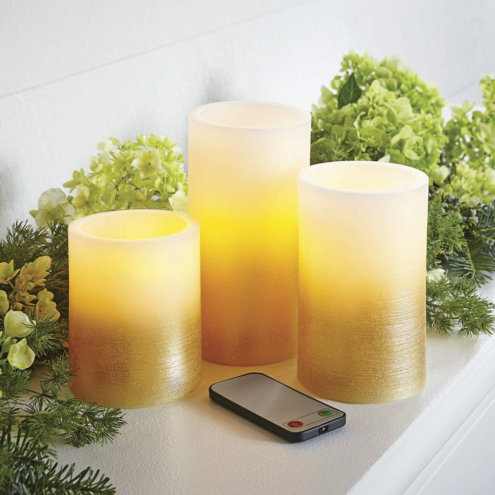 Better Homes and Gardens 3Pack LED Pillar Candles, Gold