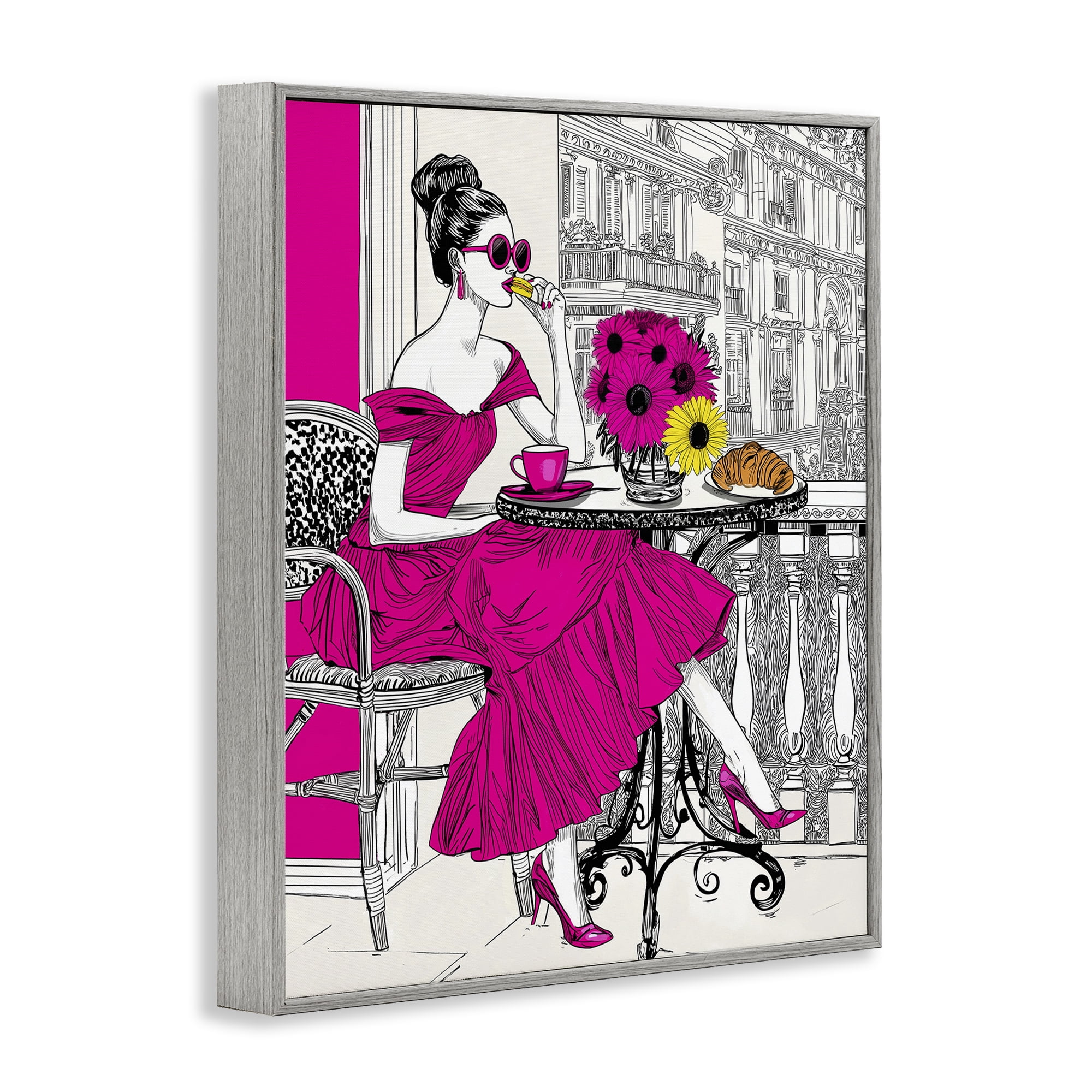 Stupell Industries Glamorous Brunch on Balcony Gray Framed Giclee Art, design by Jess Stempel