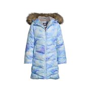 Lands' End Girls Fleece Lined Down Coat, Female, Blue Texture