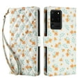 thumbnail image 2 of Wallet Case for Samsung Galaxy S20 Ultra, PU Leather Phone Cover Kickstand RFID Blocking Flip Case Card Slots Wrist Strap Relief Engraved Pattern Magnetic With Stylus Pen, Orange Flower, 2 of 10