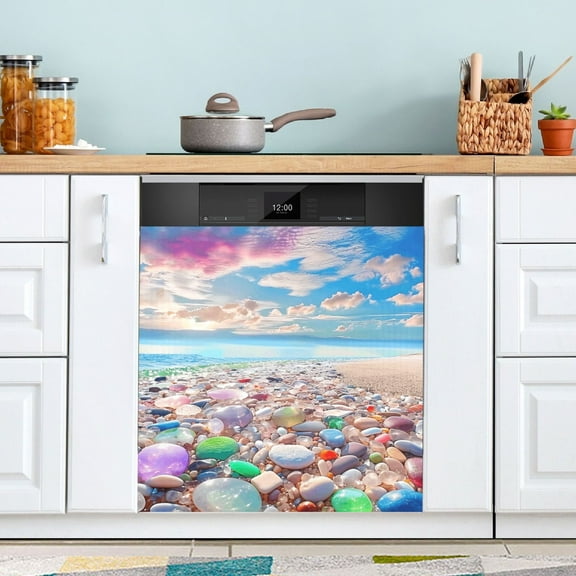 Sea and Colorful Cobblestone Dishwasher Magnet Cover Magnetic Fridge Door Cover Home Kitchen Decor 23"x 26"