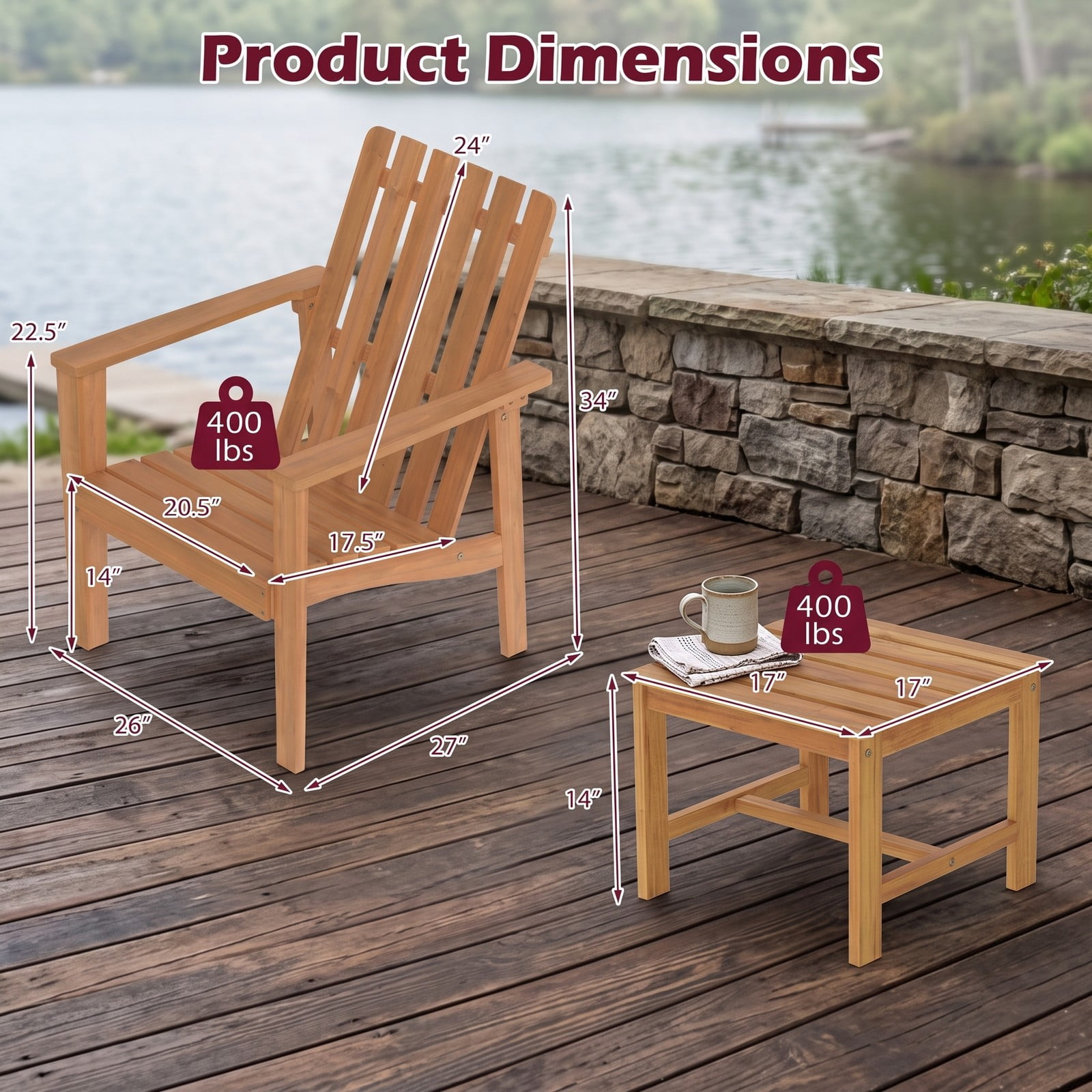 Furnibear 17-Inch Square Patio Acacia Wood Side Table with Slatted Top, Outdoor End Table for Garden Poolside Deck Balcony, Natural