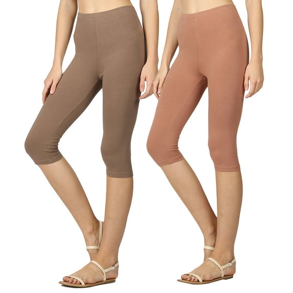 Women & Plus (S-3X) Essential Basic Cotton Spandex Stretch Below Knee Length Capri Leggings (Single & Multi Packs Available)