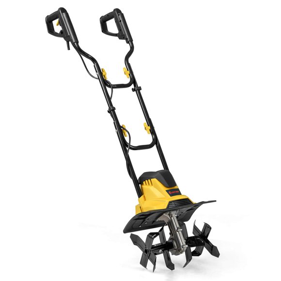 Ironmax Corded Electric Tiller Cultivator, 10 Amp Powerful Foldable Garden Rototiller Yellow
