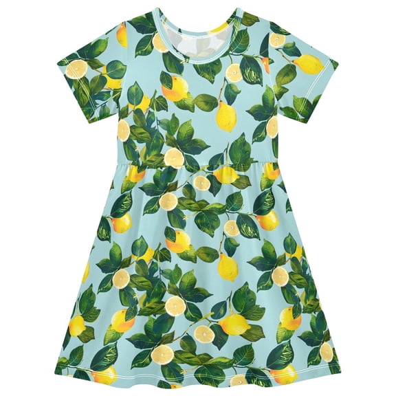 joogoo Lemon Leaves Girls' Short Sleeve Dress Kids Dresses 5-6T